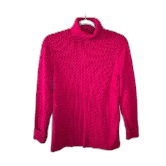 Lands' End Women's Red Cable Knit Long Sleeve Turtleneck Sweater Size Large - Picture 1 of 6